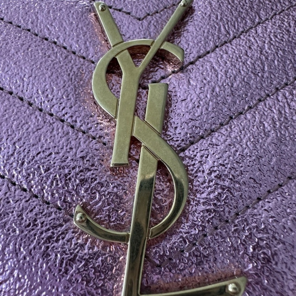 Authentic Shiny Matalic Pink YSL Yves Saint Laurent Wallet Genuine Leather - Picture 9 of 17